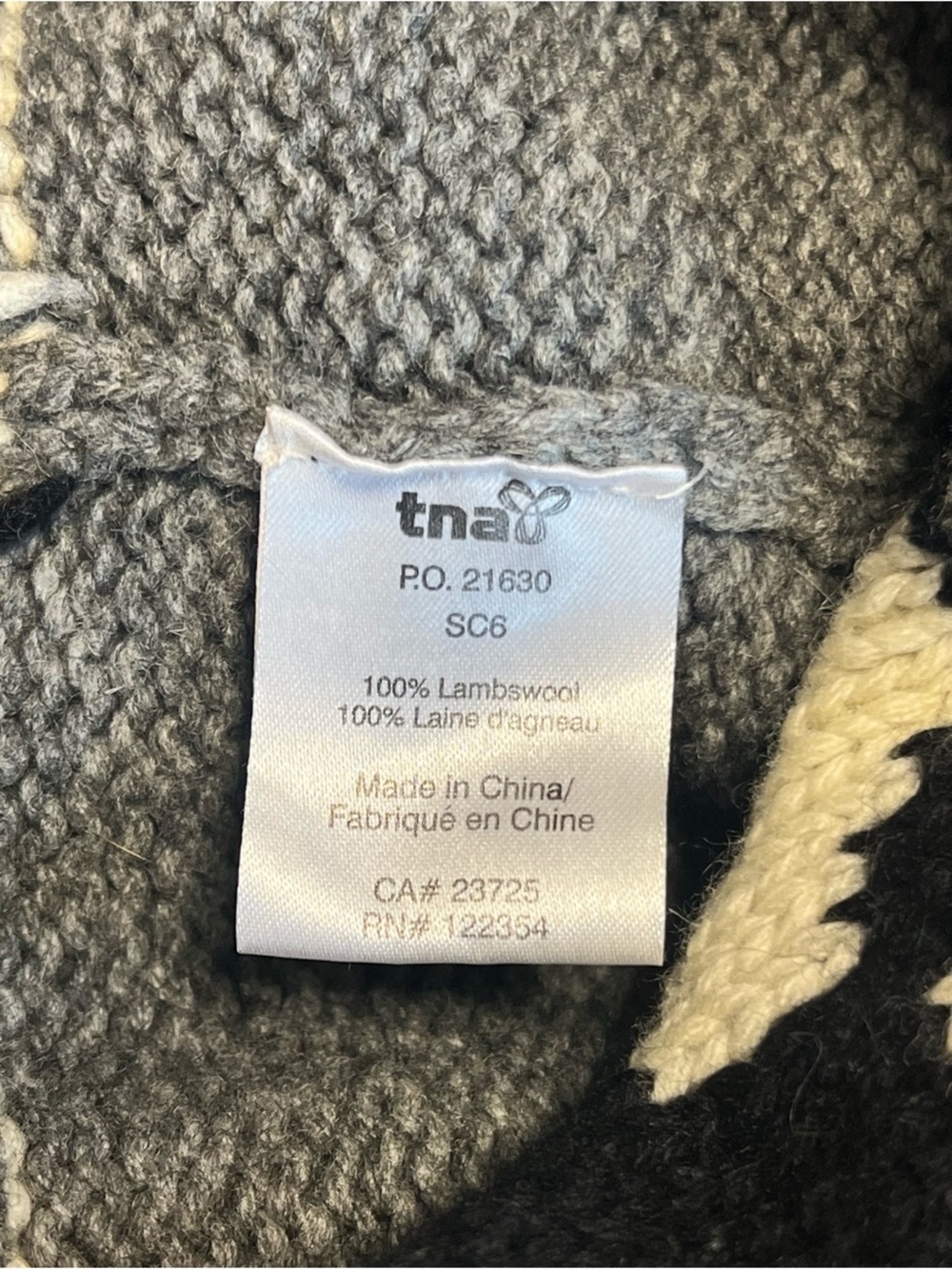 TNA Sea to Sky Cowichan Style Intarsia Lambswool Shawl Collar Sweater L - Picture 5 of 16